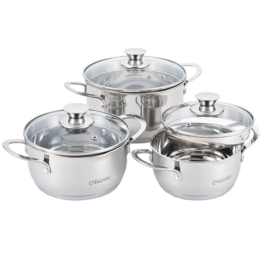 Набір посуду Maestro MR-3510-6L, 6 предметів, нержавіюча сталь | каструлі з кришками Маестро, Маестро, фото 1
