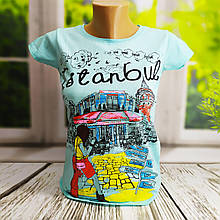 Футболка жіноча з принтом блакитна бавовна норма