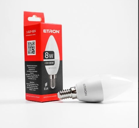 Лампа "Etron Light Power" LED 1-ELP-024 C37 8Вт. 4200K E14(10)
