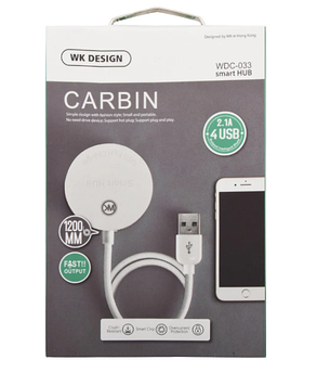 Зовнішній USB-розгалужувач smart HUB WK Carbin WT-N2 2.1 A 4 USB + MicroUSB 120cm Білий, фото 2