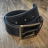 Стильный широкий мужской кожаный ремень черного цвета 40мм ST Leather