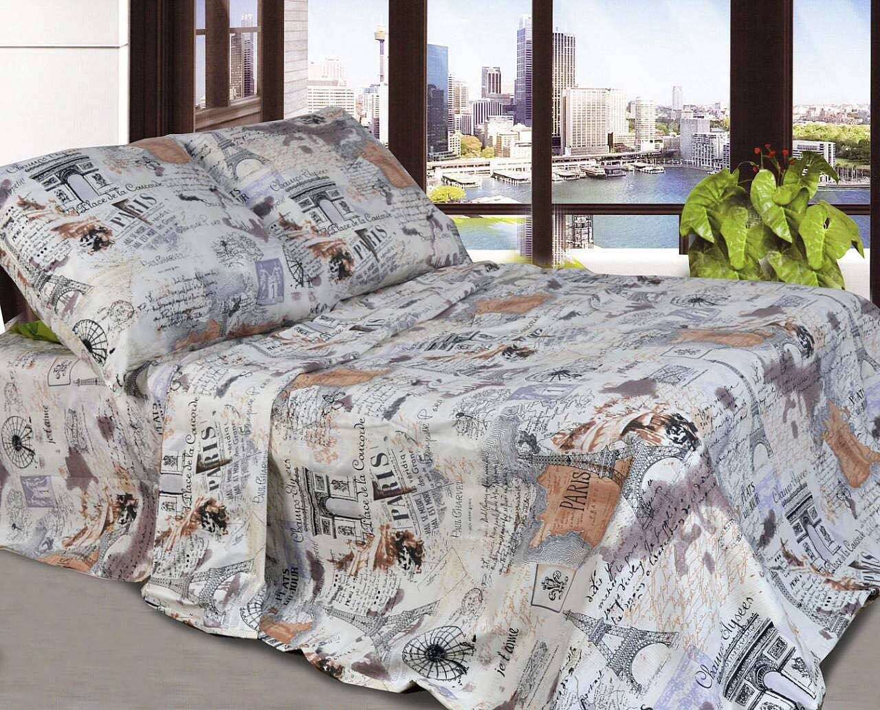 Двоспальний постільний комплект - Вежа  карта беж