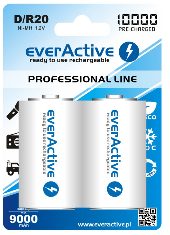 Аккумулятор everActive 2xEVHRL20-10000, D/LR20, 10000 mAh, LSD Ni-MH, блистер 2шт