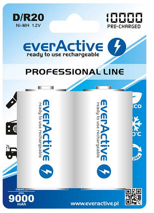 Аккумулятор everActive 2xEVHRL20-10000, D/LR20, 10000 mAh, LSD Ni-MH, блистер 2шт, фото 1