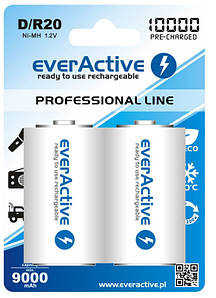 Аккумулятор everActive 2xEVHRL20-10000, D/R20, 10000 mAh, LSD Ni-MH, блистер 2шт