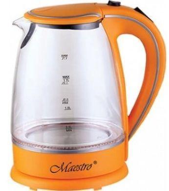 Скляний чайник Maestro MR-064 (1.7 л, 2000 Вт, підсвітка) | електричний чайник Маестро помаранчевий, фото 1