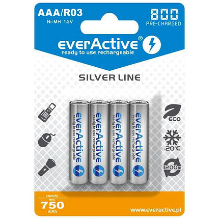 Акумулятор everActive EVHRL03-800, AAA/(R03), 800 mAh, LSD Ni-MH, блістер 4шт, фото 2