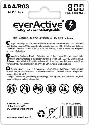 Акумулятор everActive EVHRL03-800, AAA/(R03), 800 mAh, LSD Ni-MH, блістер 4шт, фото 2