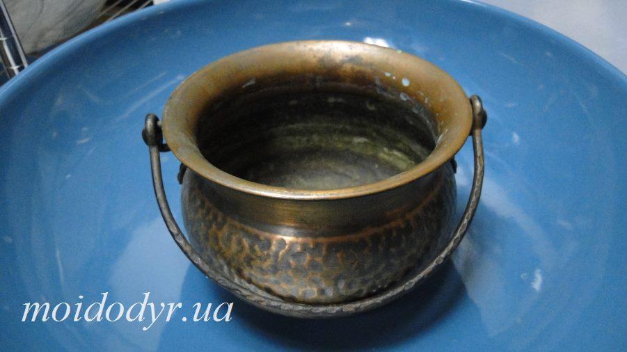Мідний казанок з ручкою, чеканка, декор (1,5 л)