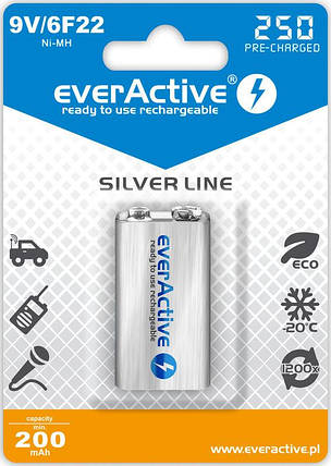 Аккумулятор everActive EVHRL22-250, 6LR61 (крона), 8.4V, 250 mAh, LSD Ni-MH, фото 1