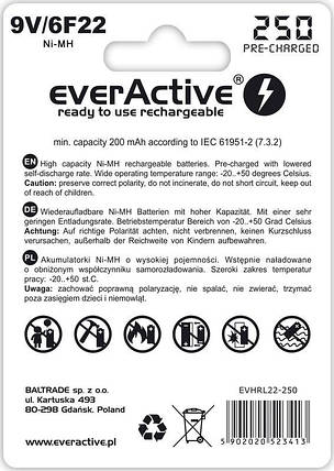 Акумулятор everActive EVHRL22-250, 6LR61 (крона), 8.4 V, 250 mAh, LSD Ni-MH, фото 2