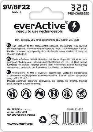 Аккумулятор everActive EVHRL22-320, 6LR61 (крона), 8.4V, 320 mAh, LSD Ni-MH, фото 2