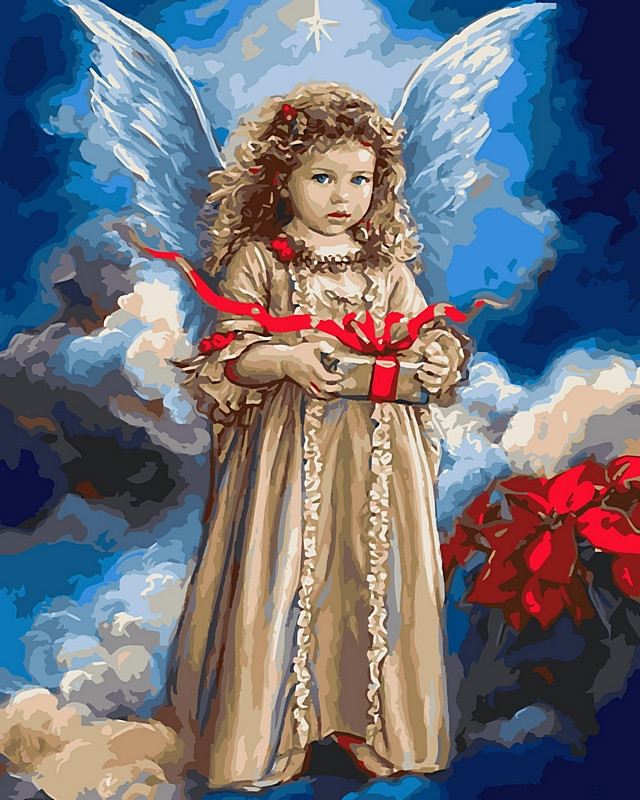 Розмальовка за номерами "Ангел з різдвяним подарунком" худ. Кук Сандра (VP432) Турбо 40 х 50 см