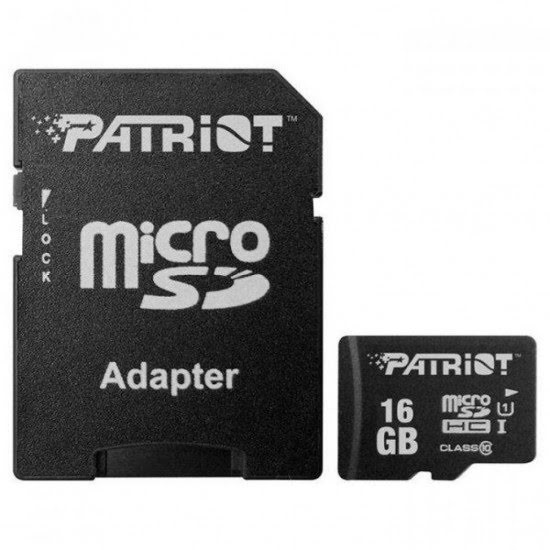 Карта пам`яті 16Gb Micro-SDHC(UHS-1) Patriot LX series (adapter)class10