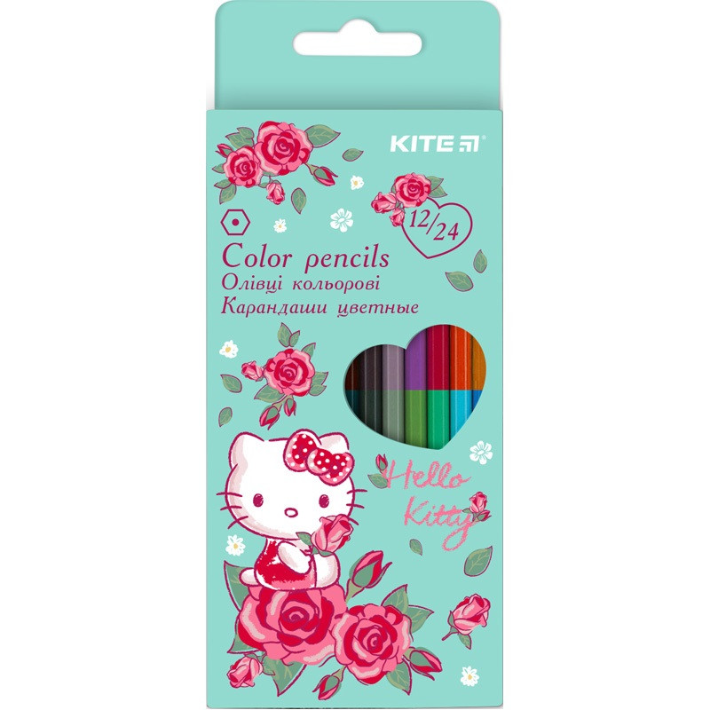 Олівці кольор. 12 кольор. "Kite" №HK20-054 Hello Kitty двостор.(12)(240)