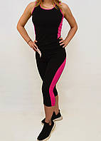 Костюм женский для фитнеса (Майка и капри женские с яркими вставками) S - XL Ласточка S/M, Розовый