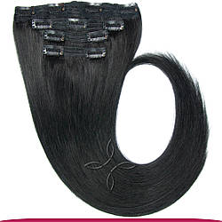 Натуральне Європейське Волосся на Заколках 40 см 110 грам, Чорний №01