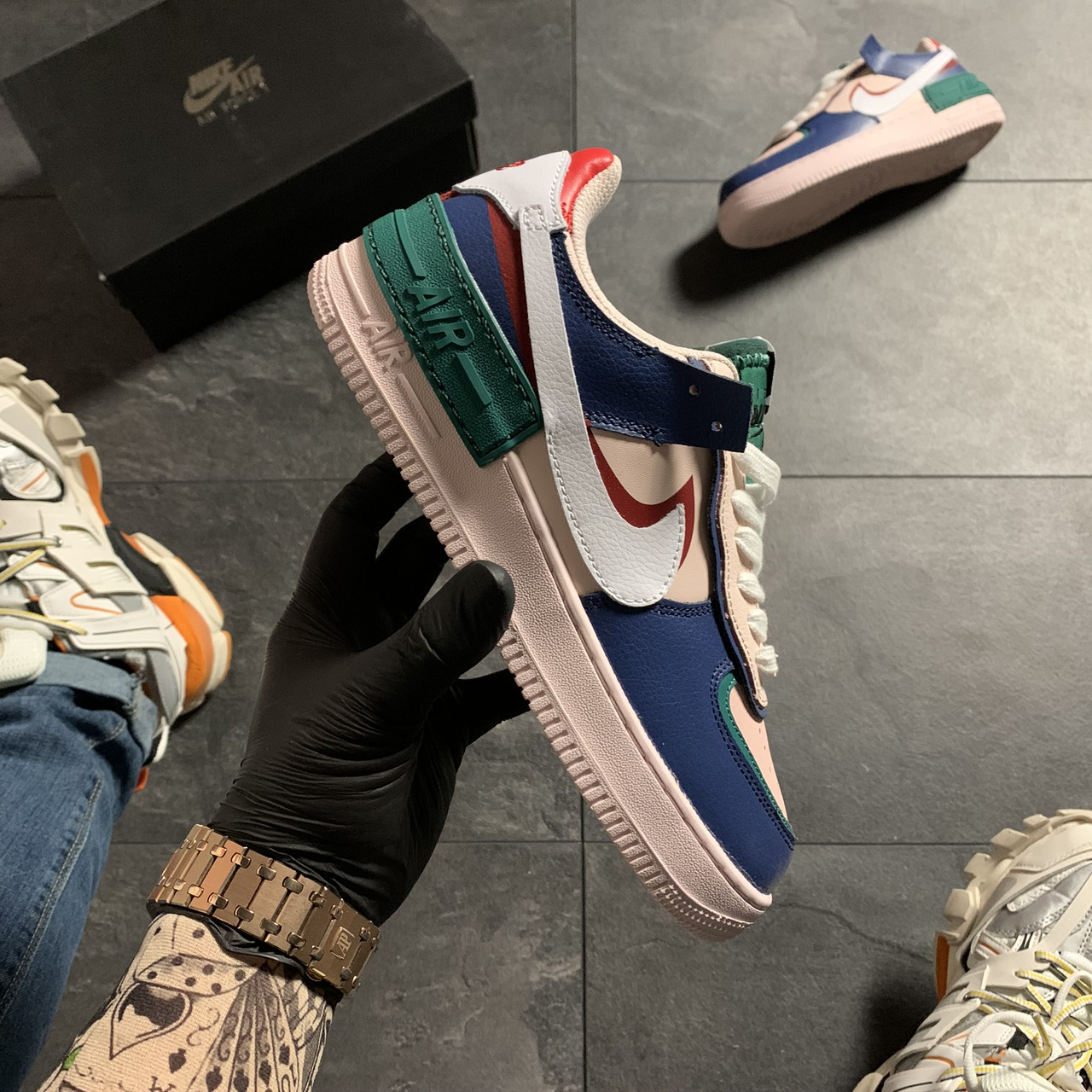 Жіночі кросівки Nike Air Force 1 White Green Blue, жіночі кросівки найк аір форс 1, фото 1