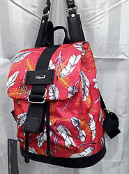 Рюкзак тканинний жіночий модний червоний маленький з пряжкою принт Листя Dolly 302