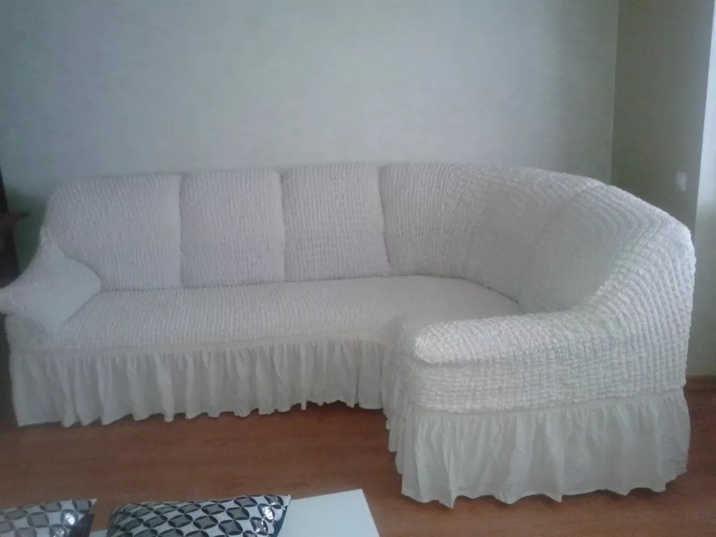 Чехол натяжной на угловой диван и кресло DONNA кремовый и еще 15 расцветок - фото 3 - id-p1209810398
