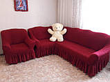 Чохол натяжний на кутовий диван і крісло DONNA бордовий і ще 15 кольорів, фото 2