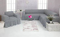 АКЦИЯ!!! Чехол натяжной на угловой диван и кресло DONNA светло-серый и еще 15 расцветок