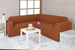 Чохол натяжний на кутовий диван без оборки DONNA гарячий шоколад 209. Чохол повністю обтягне ваш диван!!