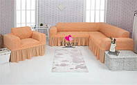 Чехол натяжной на угловой диван и кресло DONNA персиковый 227 и еще 15 расцветок