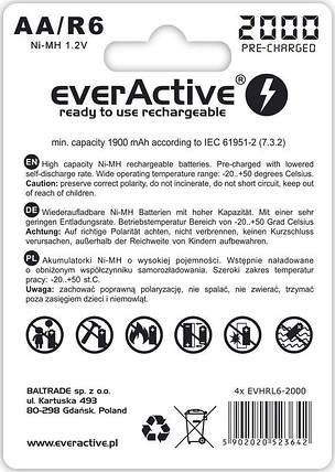 Аккумулятор everActive EVHRL6-2000, AA/(HR6), 2000mAh, LSD Ni-MH, блистер 4шт, фото 3