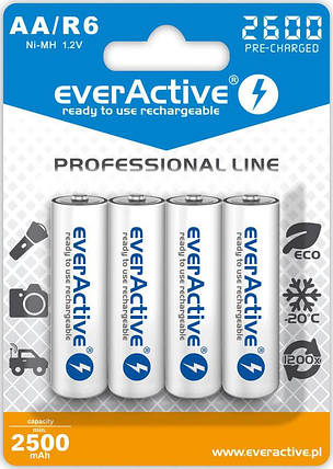 Акумулятор everActive EVHRL6-2600, AA/(HR6), 2600mAh, LSD Ni-MH, блістер 4шт, фото 2