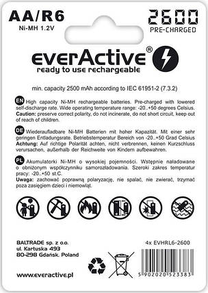 Акумулятор everActive EVHRL6-2600, AA/(HR6), 2600mAh, LSD Ni-MH, блістер 4шт, фото 2