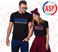 Футболки для нареченого та нареченої Groom Bride Mr & Mrs футболки для весілля з написами друк під замовлення