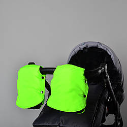 Муфта рукавички роздільні, на коляску / санки, універсальна, для рук, чорний фліс (колір - лимонний)