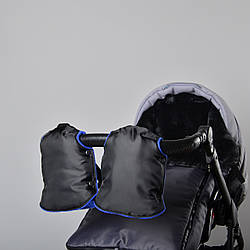 Муфта рукавички роздільні, на коляску / санки, універсальна, для рук, синій фліс (колір - чорний)