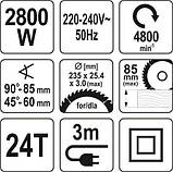 Пила дискова мережева 2800 Вт YATO YT-82154 (Польща), фото 4