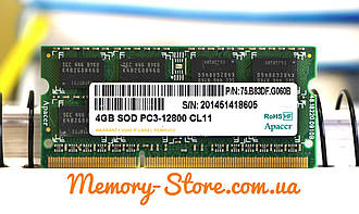 Оперативна пам'ять для ноутбука Apacer DDR3 4GB PC3-12800S 1.5 V SODIMM (б/у)