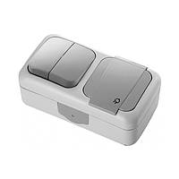 Блок вимикач двоклавішний + розетка із заземленням VIKO Palmiye IP54 (90555582)