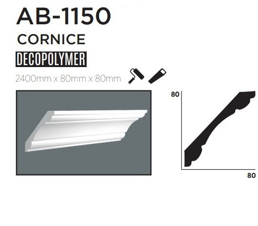 Карниз стельовий гладкий Decolux АВ1150, ліпний декор з дюрополімер
