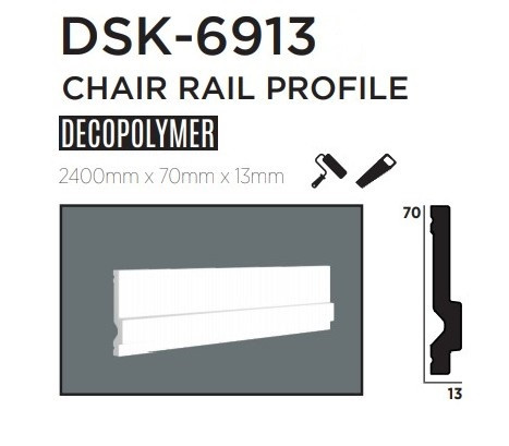 Молдинг для стін, гладкий, DECOLUX DSK-6913, ліпний декор з дюрополімер
