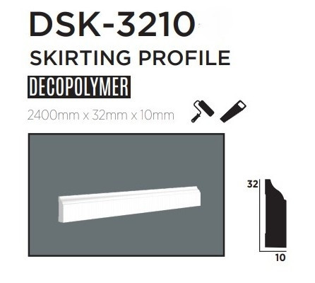 Плінтус підлоговий DECOLUX DSK3210, ліпний декор з дюрополімер