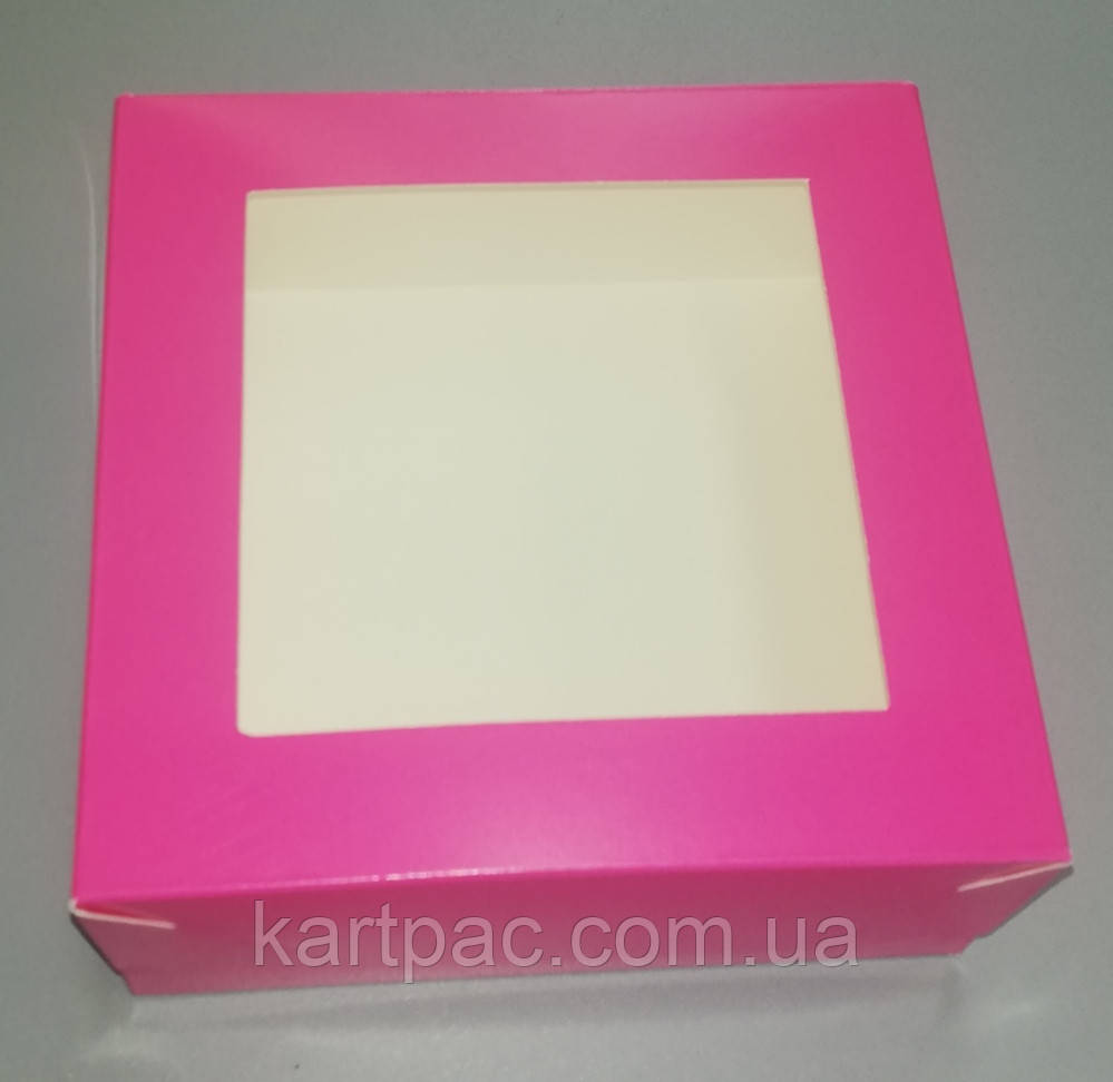 Коробка для тістечок рожева 130*130*60 з вікном