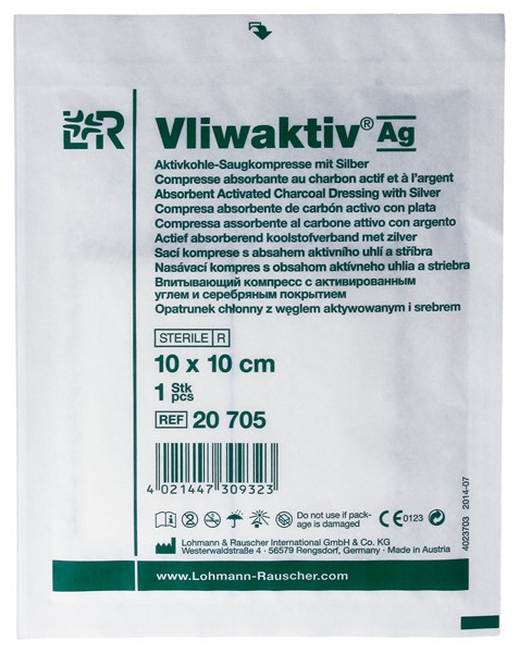 Vliwaktiv Ag (Фливактив аг) - Впитывающая повязка с серебром и активированным углем, 10х10 см - 1шт - фото 2 - id-p1210313396
