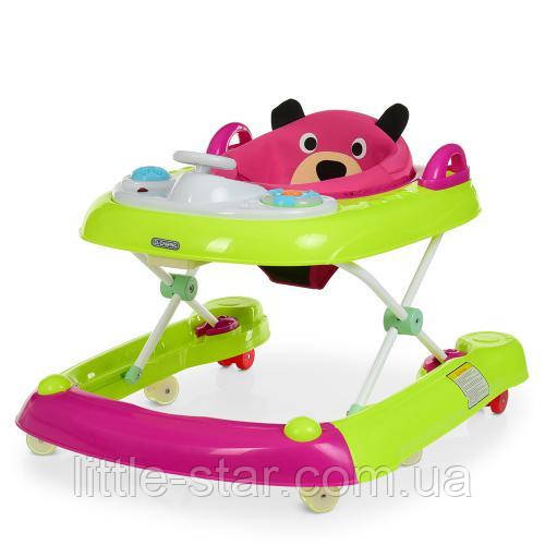 Ходунки толокар дитячі Ведмедик, музика, силіка. колеса, батар, салатово-рожевий, ME 1055