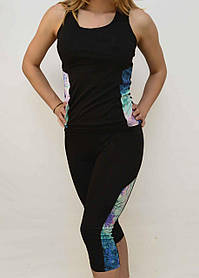 Майка та капрі жіночі з оригінальними вставками S — XL Костюм жіночий для фітнесу Ластівка