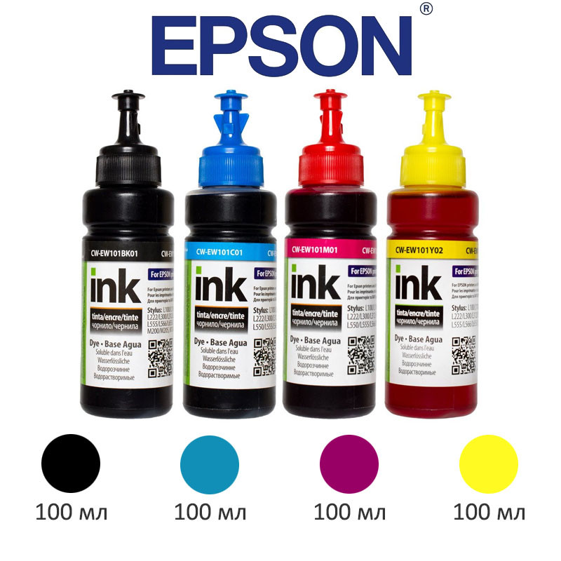 Комплект чернил ColorWay Epson L100/L200, 4x100 мл (CW-EW101SET01), краска для принтера эпсон - фото 1 - id-p508304432