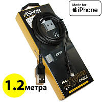 Кабель Lightning для iPhone, Aspor, черный, 1.2м, 2.1A (A122)