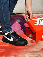 Nike Air Force Black White Badge кроссовки черные с белым лого повседневные Найк Аир Форс мужские