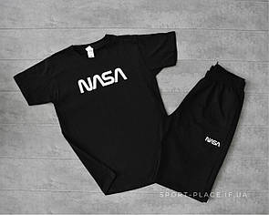 Літній комплект шорти і футболка Nasa (чорна футболка , чорні шорти) великий логотип