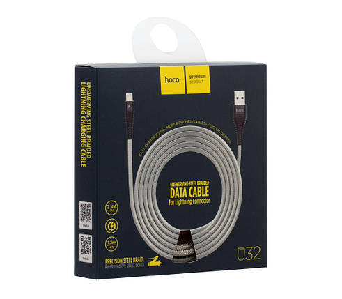 Кабель USB Type C, Hoco Unswerving steel braided, серый, 1 метр (U32), фото 2