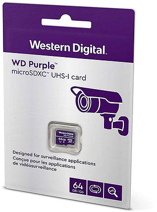 Карта пам'яті 64 Гб для телефону micro SDXC клас 10 UHS-I U1, WD Purple (WDD064G1P0A), фото 2